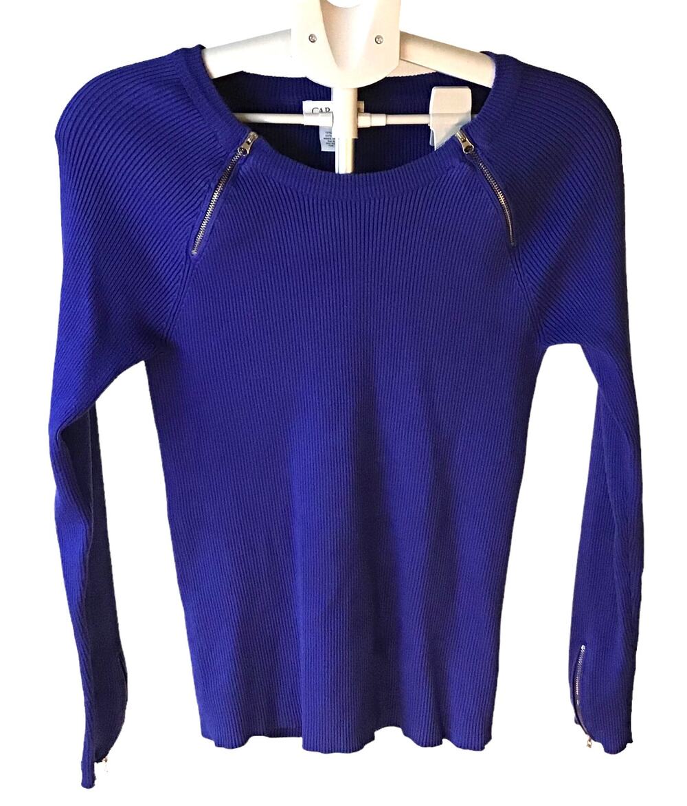 Carmen Marc Valvo Royal Blue Ribbed Zippered Sweater Women’s SZ L